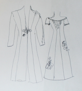 Initial sketch of the wedding dress